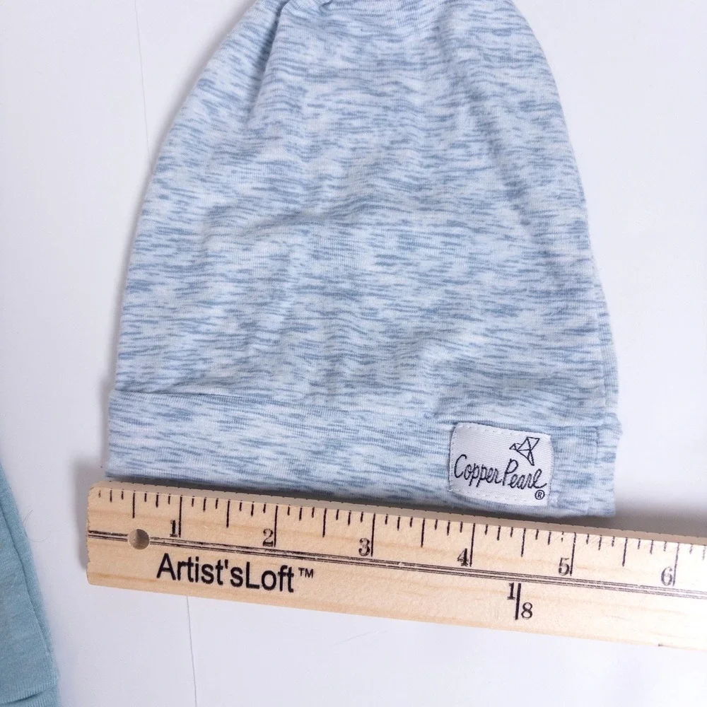 Copper Pearl Top Knot Hat Blue Heathered 2-Piece Set Newborn
